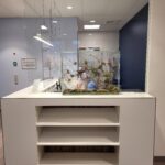 botanical glass panel system in modern hospital interior design