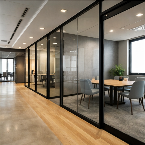 modern office glass partitions without visual privacy