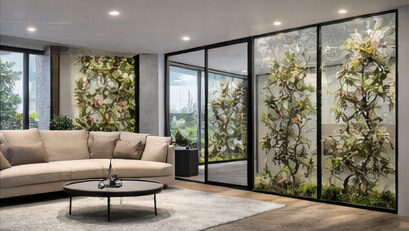 biophilic interior design using glass plant panels