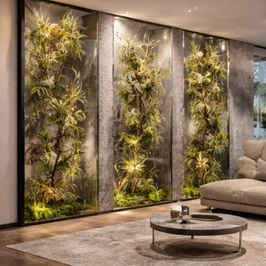glass plant panels in modern residential interior